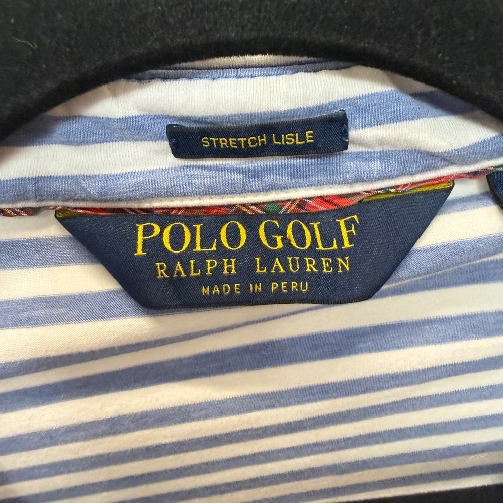 Polo Golf Ralph Lauren Polo Shirt‎ Mens Large Blue White Striped Pima Good